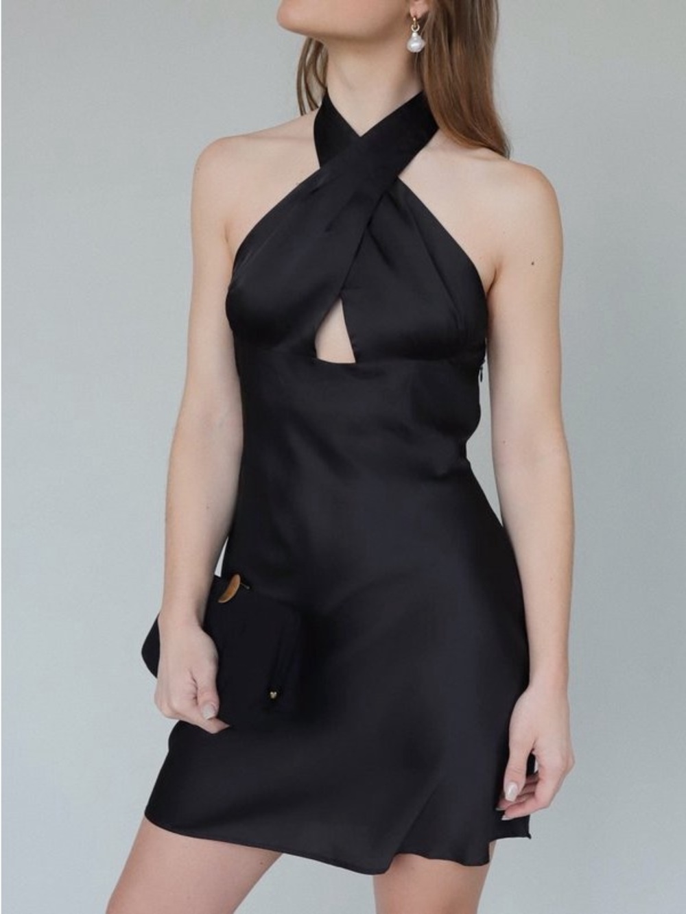 Cross Over Halter Strap Black Mini Dress Bodycon